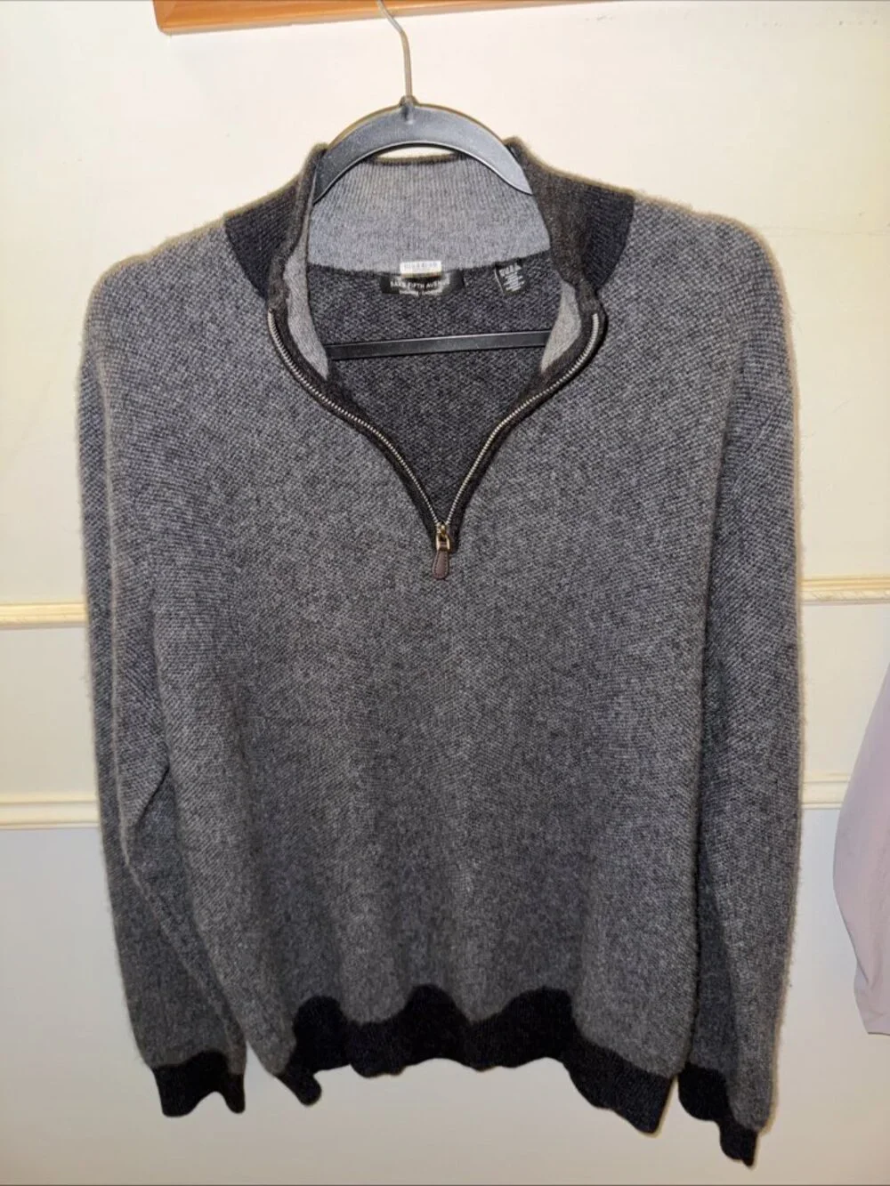 Saks Fifth Ave 100% PURE CASHMERE Dark Gray  HALF-ZIP MOCK - XL Sweater Soft A+